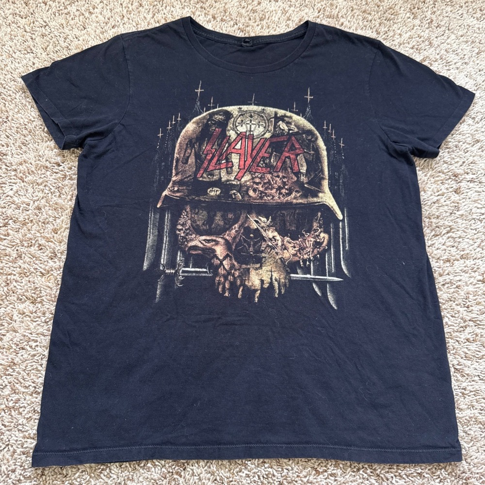 Slayer Band T-Shirt Mens Large Black Skull Helmet Graphic Tee Bay Island